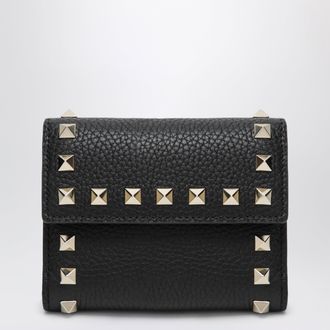 Valentino Garavani Rockstud trifold wallet in black grained calfskin
