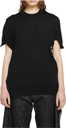 Junya Watanabe Short-Sleeve Wool Sweater - Dames - Ronde hals truien - Zwart - L - Wol - Truien & Vesten