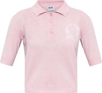 Moschino Polo con logo ricamato - Rosa
