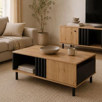 Dmora Mesa De Centro Kasese, Un Caj&oacute;n, Con Patas, Un Compartimento, 100x60x4h Cm Roble Marr&oacute;n Con Nudos