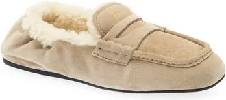 Miu Miu Ruches Genuine Shearling Lined Loafer in Deserto at Nordstrom, Size 39.5