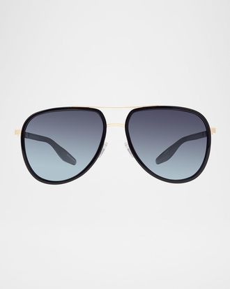 Barton Perreira Men & apos;s Cani Acetate and Titanium Aviator Sunglasses