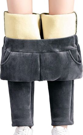 Generic Jogging Bottoms Womens Warm Lined Fleece Trousers High Waist Corduroy Trousers Stretch Thermal Trousers Fleece Winter Leggings Outdoor Winter Trousers