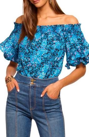 Ramy Brook Fiona Floral Off the Shoulder Top in Spring Navy Petal at Nordstrom Rack, Size Xx-Small