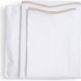 Pom Pom at Home Skylar Cotton Percale Sheet Set in White/Flax at Nordstrom, Size California King