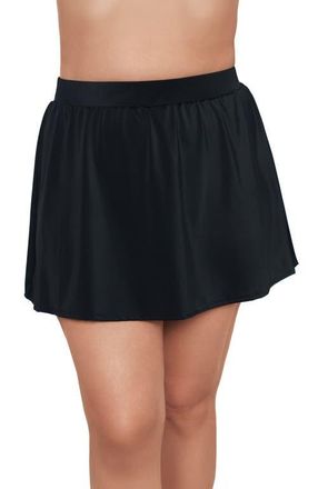 Trimshaper Mid-Rise Wide Waistband Control Plus Size Swim Skirt in Black at Nordstrom, Size 24W