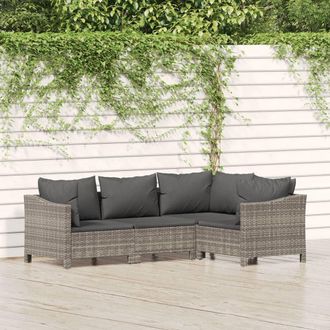vidaXL Set De Muebles De Jard&iacute;n 4 Pzas Y Cojines Rat&aacute;n Sint&eacute;tico Gris Vidaxl
