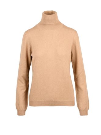 Ballantyne Beige High-Neck Cashmere Sweater with Ribbed Details