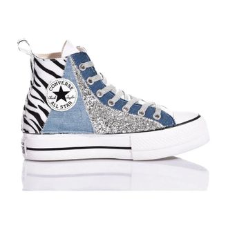 Converse Sneakers, female, Multicolor, Size: 6 1/2 US Handmade Zebra Lace Platform Sneakers