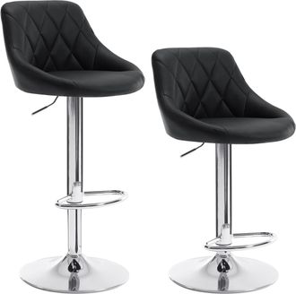 Woltu Lot De 2 Tabourets De Bar Woltu, Avec Repose-pieds, Hauteur R&eacute;glable, Tabouret En Similicuir, Si&egrave;ge Bien Rembourr&eacute;, Noir