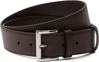 Prada triangle-logo Saffiano leather belt - men - Leather - 110 - Brown