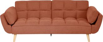 Beliani Sof&aacute; Cama 3 Plazas De Tela Con Patas De Madera Respaldo Con Capiton&eacute; Tejido Repelente Al Agua Naranja Asby
