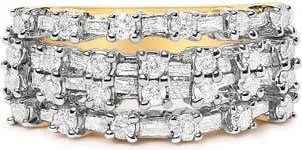 House of Brilliance 14K Yellow Gold 1.0 Cttw Round and Baguette Diamond Multi-Row Band Ring at Nordstrom
