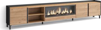 Skraut Home Skraut Home - Mueble Tv, Televisi&oacute;n, Muebles De Sal&oacute;n, Almacenaje, 315x35x61cm, Para Tv Hasta 80, Chimenea El&eacute;ctrica Xxl, Dise&ntilde;o Industrial, Estilo Mo