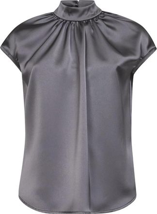 Blanca Vita Top met opstaande kraag en ruches - Dames - Blouses - Grijs - S - Polyester - Overhemden