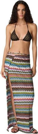 Missoni Long Pareo Skirt In Lam&eacute; Viscose With Pixel-effect Zigzag Pattern in Black & Multicoloured at Nordstrom, Size Large