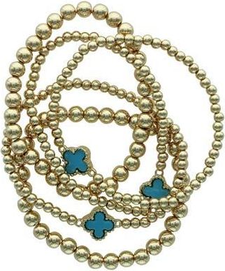 Olivia Welles Set of 5 Clover Beaded Stackable Bracelets in Gold /Blue at Nordstrom Rack