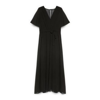 Fiorella Rubino Dream Georgette Jurk met V-hals - Dames - Jurken - Zwart - Maat: XL Viscose