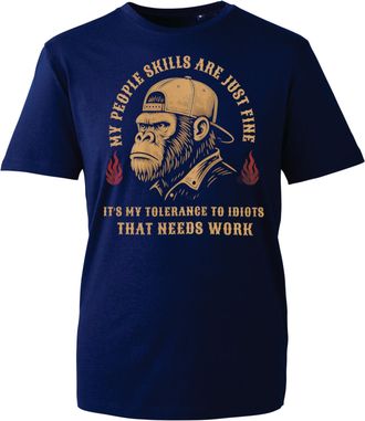 Generic Funny Gorilla T-Shirt - My People Skills are Fine, Its My Tolerance to Idiots That Needs Work Sarcastic Humor Tee (Navy, 3XL Years)