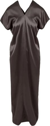 Aspesi Lange jurk met V-hals - Dames - Maxi kleedjes - Grijs - S - Katoen - Kleedjes