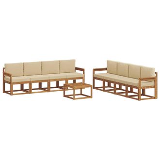 vidaXL Conjunto De Sof&aacute;s De Exterior Con Coj&iacute;n 9 Pcs Natural Y Beige Vidaxl