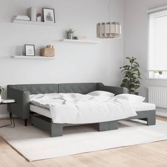 vidaXL Vidaxl - Sof&aacute; Cama Nido Con Colch&oacute;n Tela Gris Oscuro 100x200 Cm
