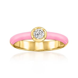 Ross-Simons Bezel-Set Lab-Grown Diamond Ring With Pink Enamel in 18kt Gold Over Sterling