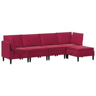 vidaXL Juego De Muebles De Sal&oacute;n Con Coj&iacute;n 5 Pcs Rojo Vino Terciopelo Vidaxl