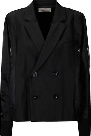 sacai double-breasted jacket - women - Polyester/Cupro/Nylon/Polyester/Wool - 1 - Black