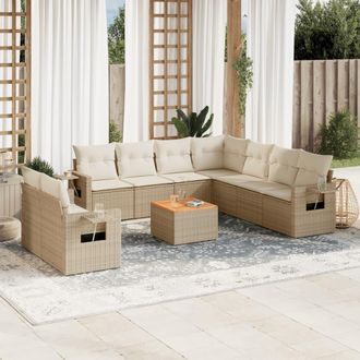 vidaXL Juego De Sof&aacute;s Jard&iacute;n Con Cojines Beige 10 Pzas Rat&aacute;n Sint&eacute;tico Vidaxl