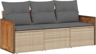 vidaXL Juego De Sof&aacute;s De Jard&iacute;n Con Cojines Beige 3 Pzas Rat&aacute;n Pe Vidaxl