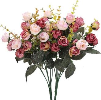 OEM 21 Rosas Artificiales - 2 Ramos De Rosas Diamante Para Bodas Y Decoraci&oacute;n Del Hogar - Soportes Artificiales Para Jarr&oacute;n De Fotos - Rosa