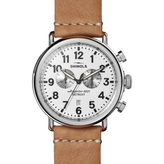 Shinola The Runwell Chrono Leather Strap Watch, 47mm in Beige at Nordstrom