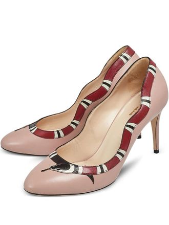 Gucci 80mm snake-motif leather pumps - women - Leather/Leather/Leather - 37 - Neutrals