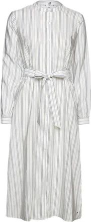 Tommy Hilfiger Gestreept Midi Overhemdjurk - Dames - Shirt Kleedjes - Wit - XS - Katoen - Kleedjes