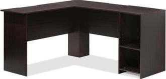 Furinno Indo L-Shaped Desk with Bookshelves, Espresso