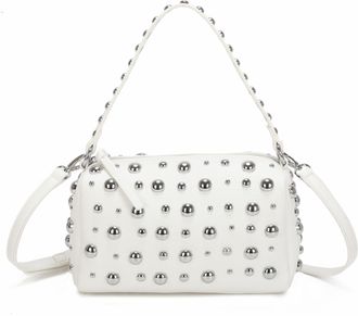 Generic Studded Shoulder Bag for Women, Small Synthetic Crossbody Handbag with Top Zip Closure, Adjustable Strap & Silver Tone Hardware, Casual & Party Bag (W