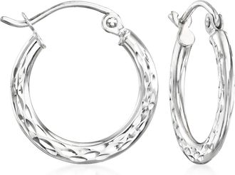 Ross-Simons 14kt White Gold Diamond-Cut Hoop Earrings