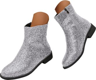 Generic Womens Glitter Sequins Ankle Boots Womens Mid Block Heel Glitter Ankle Boots Low Block Heel Comfortable Dress Boot Mid Chunky Heels Sparkly Booties La