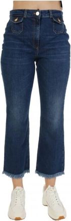 Elisabetta Franchi Cropped Slim Fit Jeans - Dames - Cropped Jeans - Blauw - W28 - Katoen - Jeans
