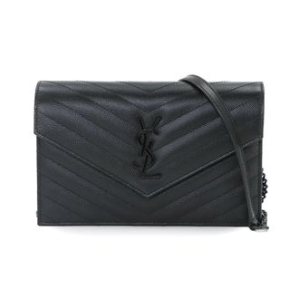 Saint Laurent Black Leather Chain/Shoulder Wallet (Pre-Owned)