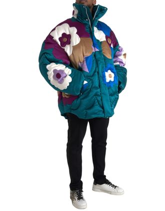 Dolce & Gabbana Mens Multicolor Floral Windbreaker Puffer Jacket Polyester Clothing