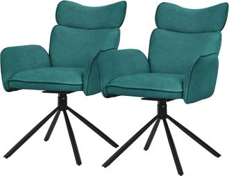 ML Design Ml-design Set Di 2 Sedie Da Sala Pranzo Verde Petrolio Con Rivestimento In Tessuto, Gambe In Metallo, Poltrona Imbottita Con Braccioli E Schienale, Se