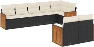 vidaXL Vidaxl - Set De Sof&aacute;s De Jard&iacute;n 8 Piezas Y Cojines Rat&aacute;n Sint&eacute;tico Negro