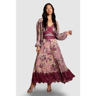 Coast Pleated Lace Trim Midaxi Dress in Pink at Nordstrom, Size 6