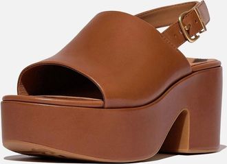 FitFlop Womens Fitflop Platfforms Heeled Backstrap Leather Womens Deep Tan Flip Flops - Brown - Size: 7