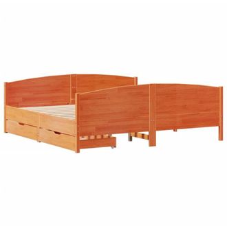 vidaXL Cama Sin Colch&oacute;n Madera Maciza De Pino Marr&oacute;n Cera 180x200 Cm Vidaxl