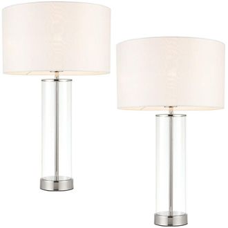Loops 2 PACK Touch Dimmable Table Lamp Nickel Glass White Shade Modern Bedside Light in Metallics