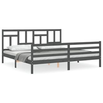 Berkfield Home Bed Frame with Headboard Grey 200x200 cm Solid Wood