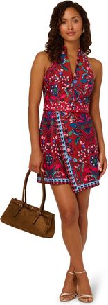 Adrianna Papell Womens Halter Printed Short Dress - Brown - Size 18 UK